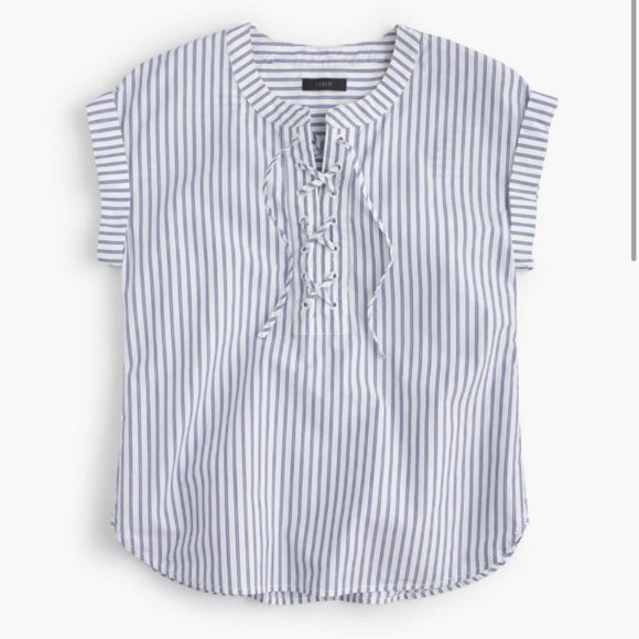 J. Crew Lace Up Striped Popover Shirt - 10 - Picture 2 of 12